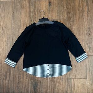 NWOT I.N. Studio Black Kids Button Down Shirt with Striped Cuffs